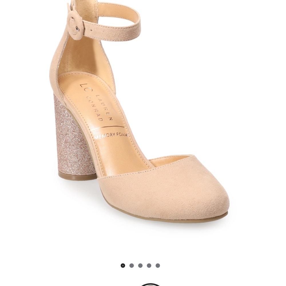 LC Lauren Conrad Tan Heels with Ankle Strap and Glitter Heel